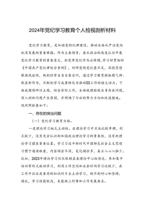 关于2024年党纪学习教育专题民主生活会问题查摆检视发言材料十篇.docx