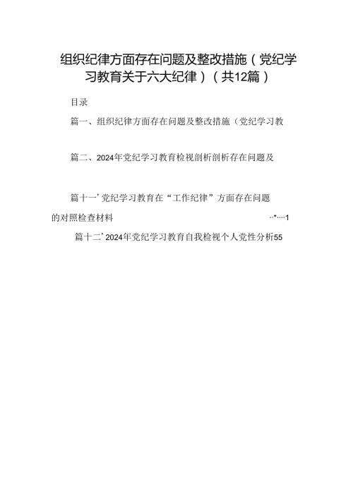 组织纪律方面存在问题及整改措施(党纪学习教育关于六大纪律)（共12篇）.docx