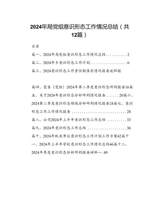 2024年局党组意识形态工作情况总结（共12篇）.docx