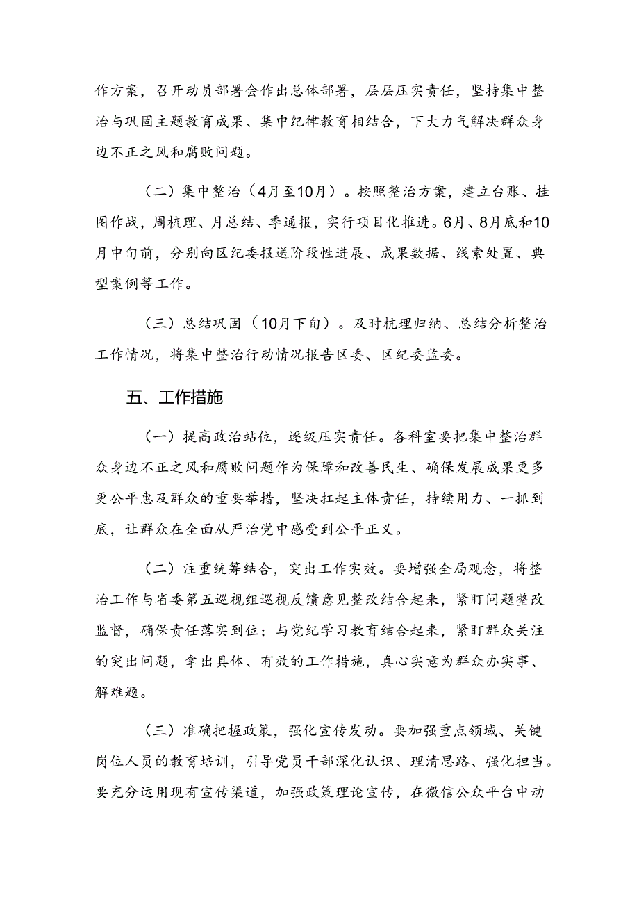 共七篇2024年关于对群众身边不正之风和腐败问题专项整治工作活动方案.docx_第3页