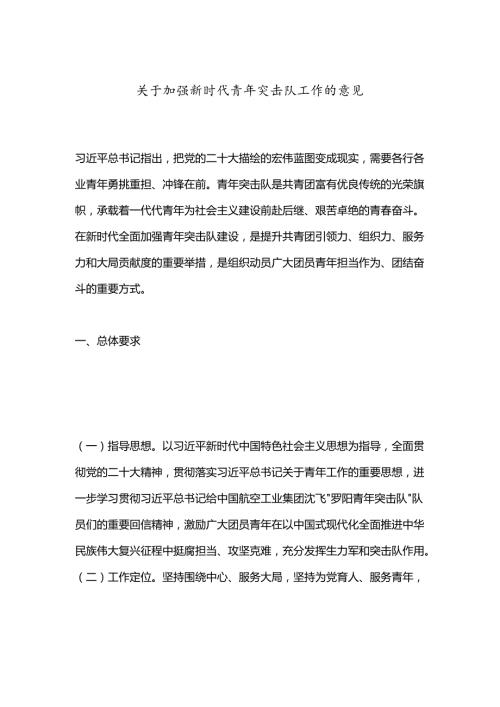 关于加强新时代青年突击队工作的意见.docx