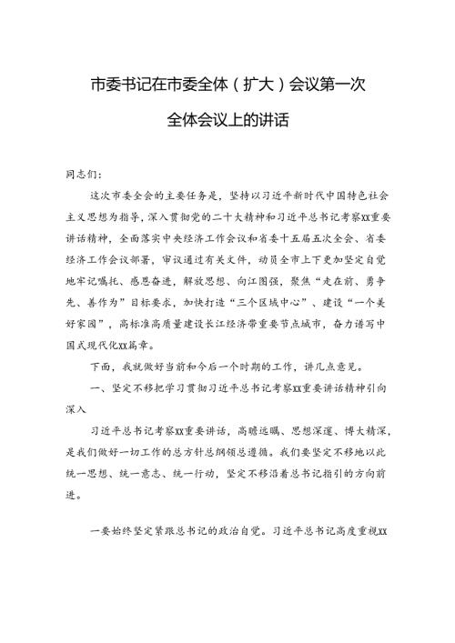 市委书记在市委全体（扩大）会议第一次全体会议上的讲话.docx