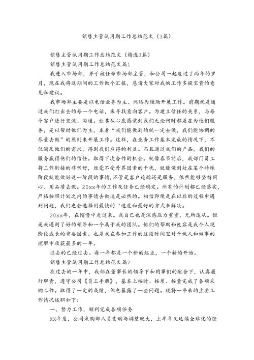 销售主管试用期工作总结范文（3篇）.docx