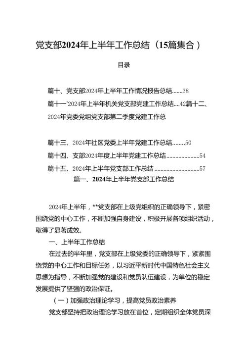 党支部2024年上半年工作总结(15篇集合).docx