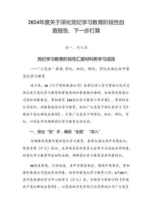 2024关于深化党纪学习教育阶段性自查报告、下一步打算.docx