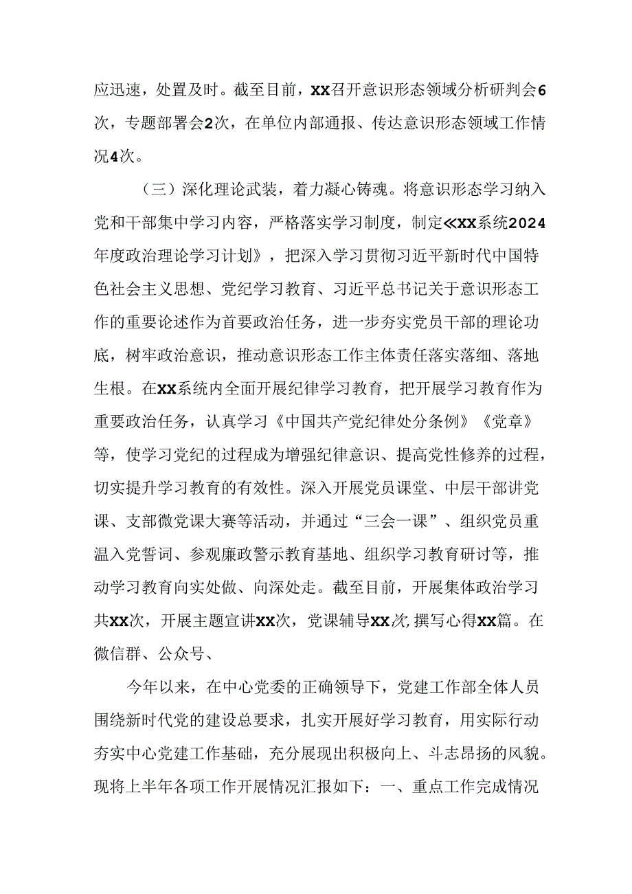 2024年开展上半年党支部意识形态情况工作汇报(2).docx_第2页