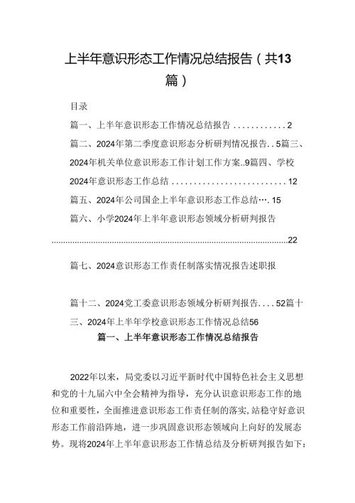 2024上半年意识形态工作情况总结报告13篇（最新版）.docx