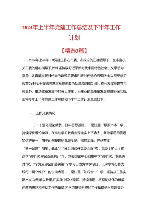 2024年上半年党建工作总结及下半年工作计划(1).docx