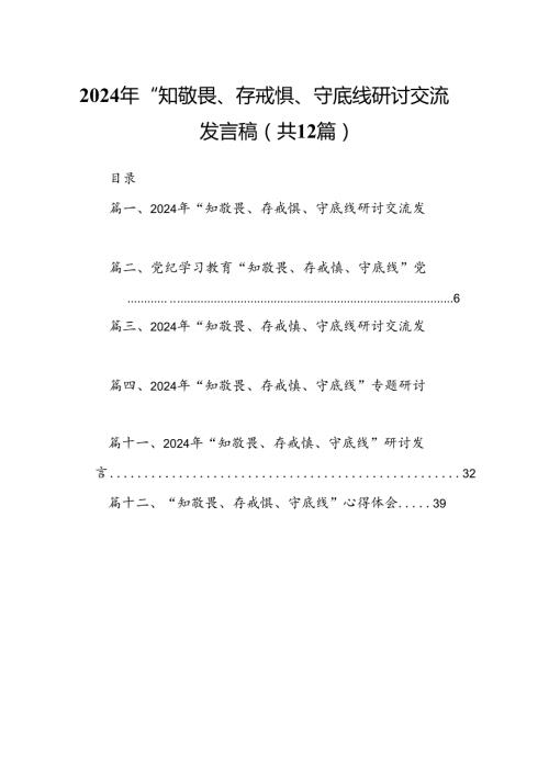 2024年“知敬畏、存戒惧、守底线研讨交流发言稿12篇（最新版）.docx
