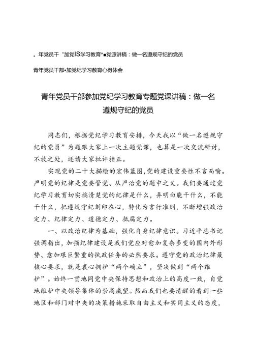 青年党员干部参加党纪学习教育专题党课讲稿做一名遵规守纪的党员.docx