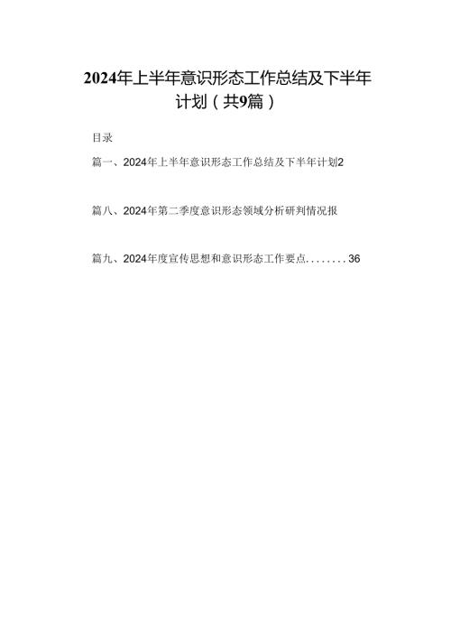 2024年上半年意识形态工作总结及下半年计划(9篇集合).docx
