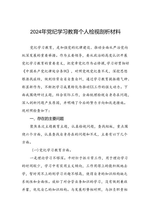 2024年党纪学习教育个人检视突出问题对照检查剖析发言提纲(8篇).docx