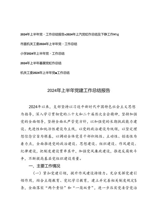 6篇 2024年上半年党建工作总结及下半年工作计划.docx