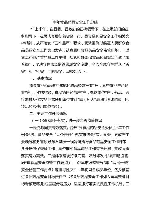 半年食品药品安全工作总结.docx