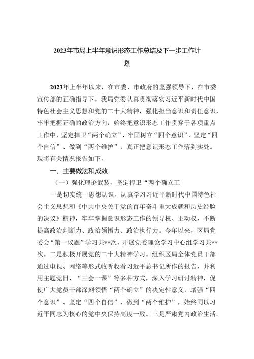 2023年市局上半年意识形态工作总结及下一步工作计划10篇（详细版）.docx