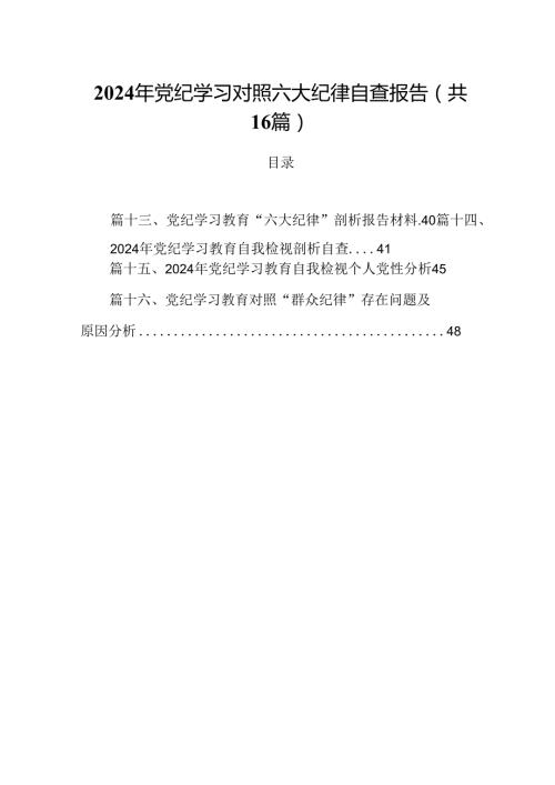 2024年党纪学习对照六大纪律自查报告（共16篇）.docx