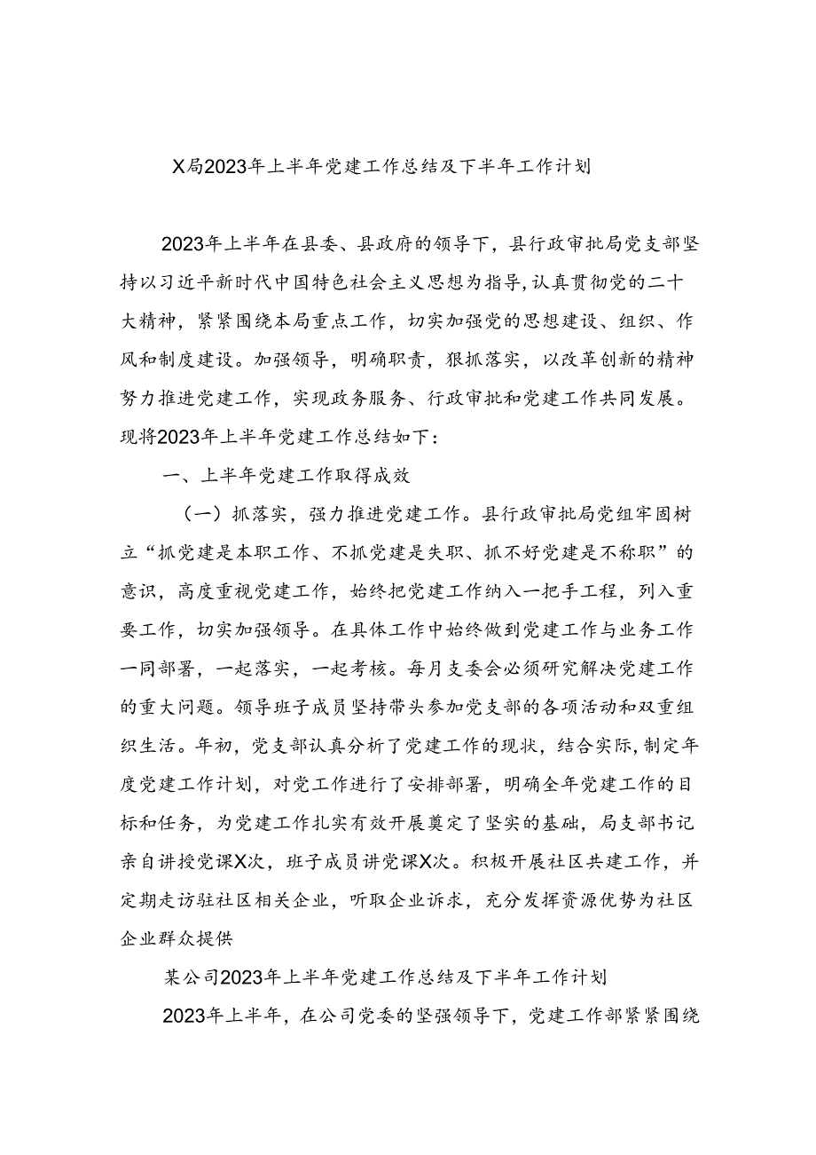 X局2023年上半年党建工作总结及下半年工作计划（共10篇）.docx_第1页