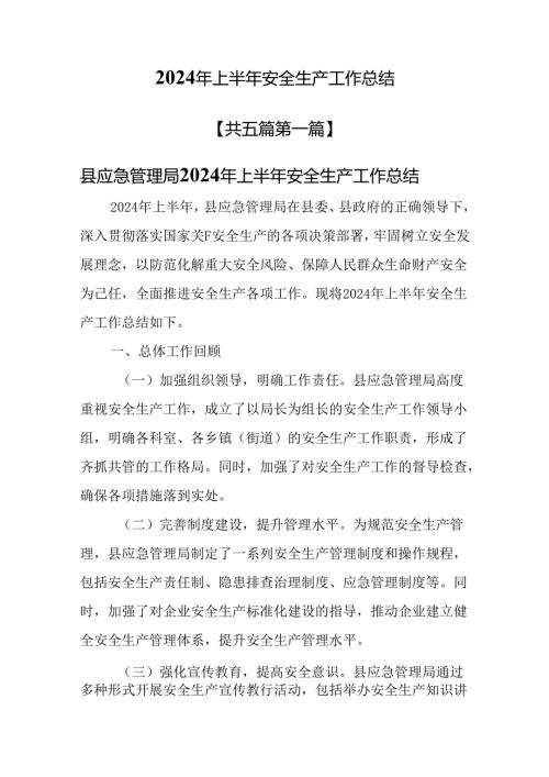 （5篇）2024年上半年安全生产工作总结.docx