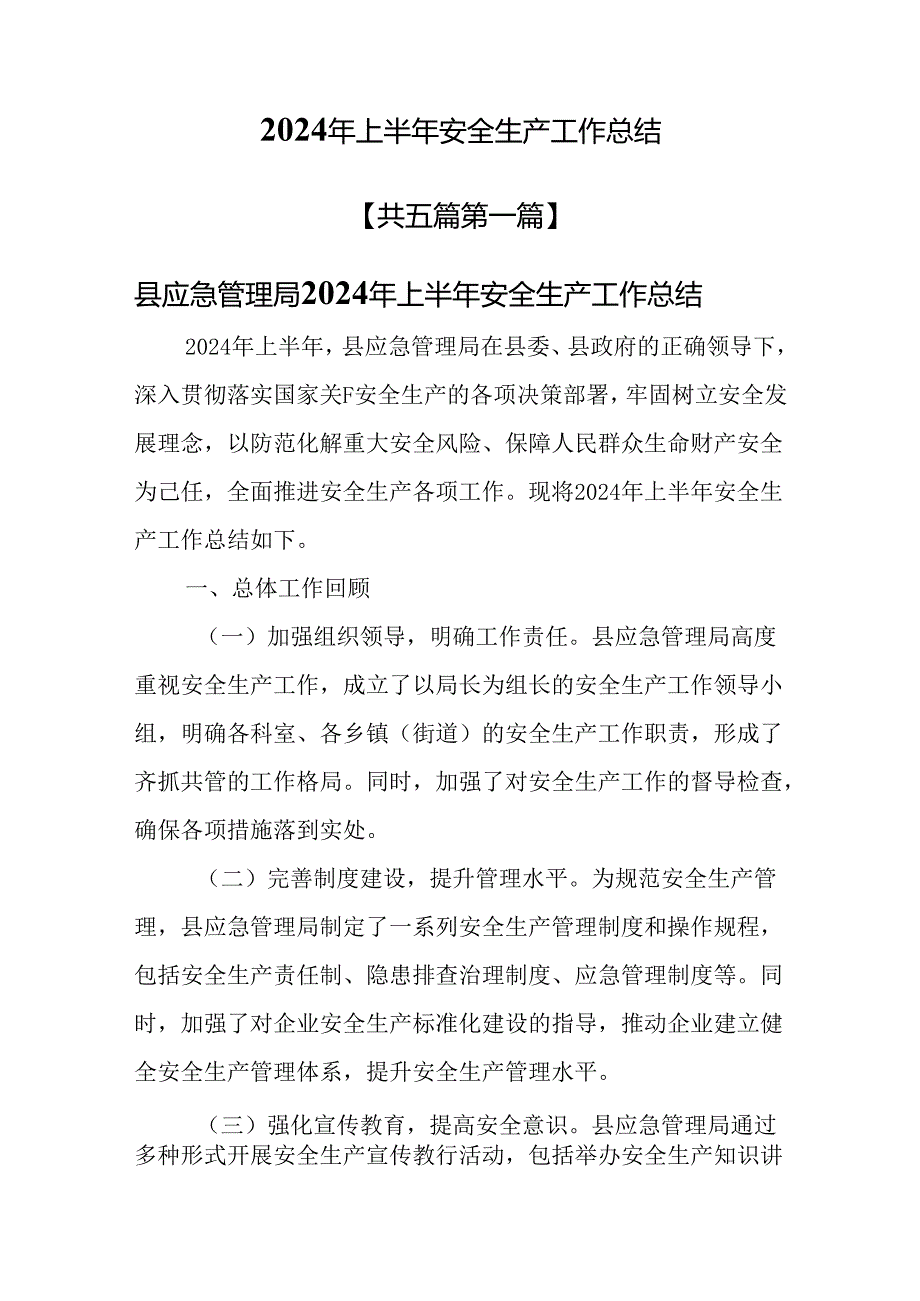（5篇）2024年上半年安全生产工作总结.docx_第1页