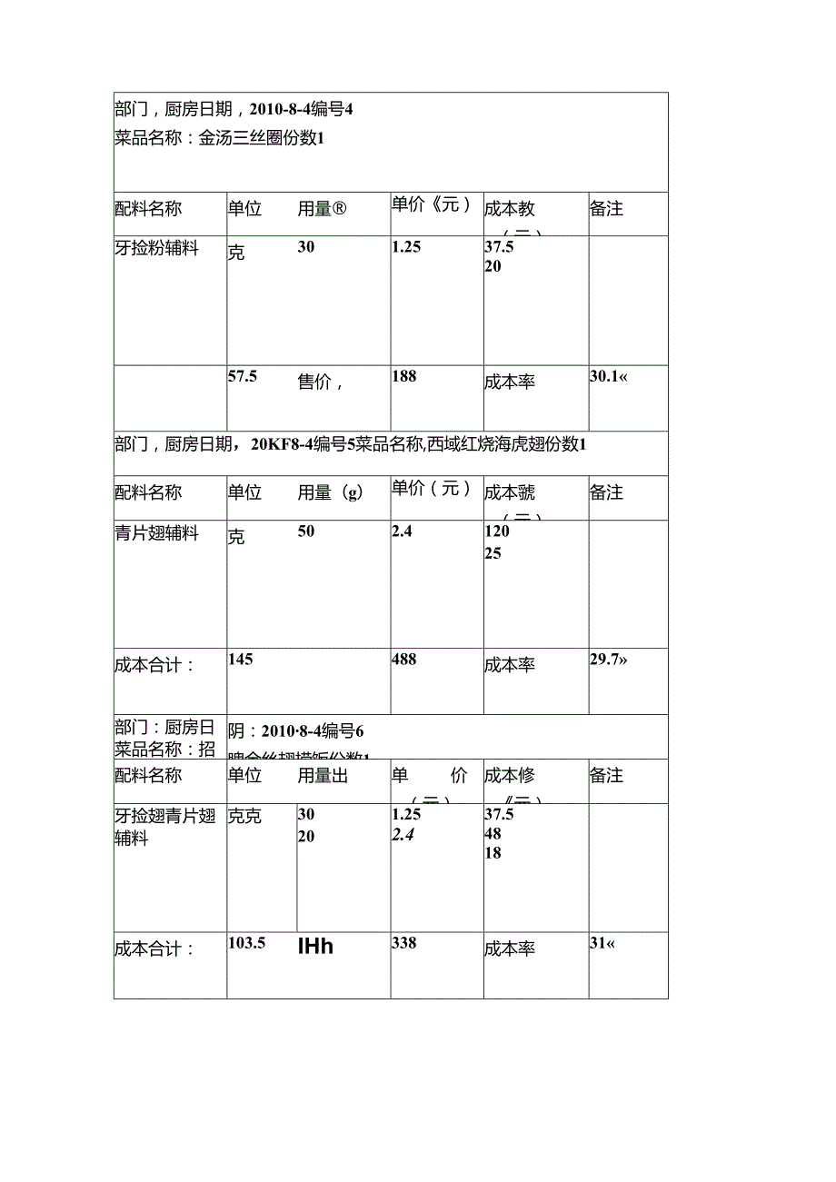 餐饮业成本卡.docx_第3页