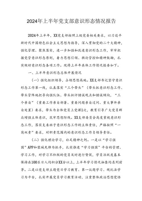 开展2024年上半年《党支部意识形态情况》工作报告 （3份）60(1).docx