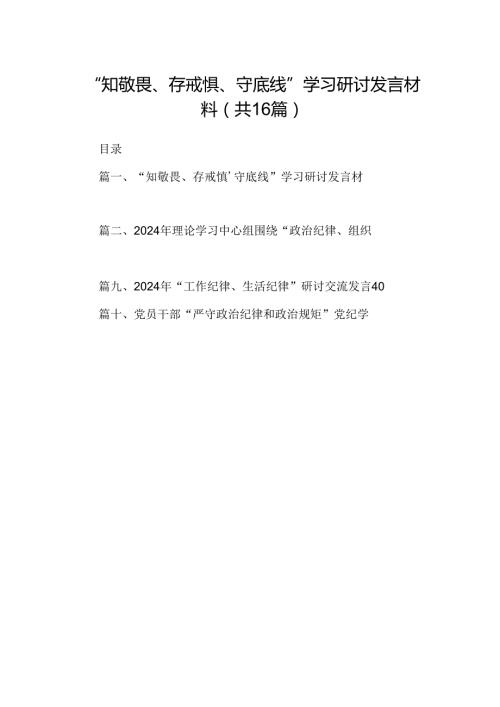“知敬畏、存戒惧、守底线”学习研讨发言材料（共16篇）.docx