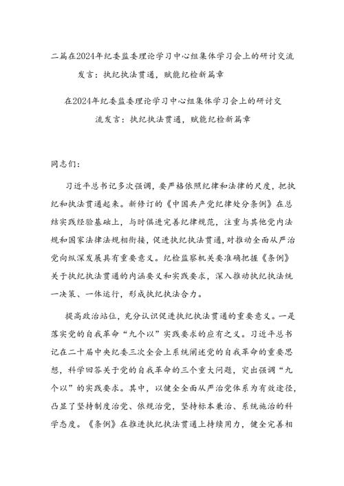 二篇在2024年纪委监委理论学习中心组集体学习会上的研讨交流发言：执纪执法贯通赋能纪检新篇章.docx