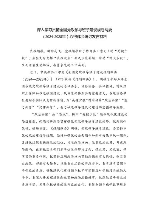 深入学习贯彻全国党政领导班子建设规划纲要（20242028年）心得体会研讨发言材料参考范文三篇.docx