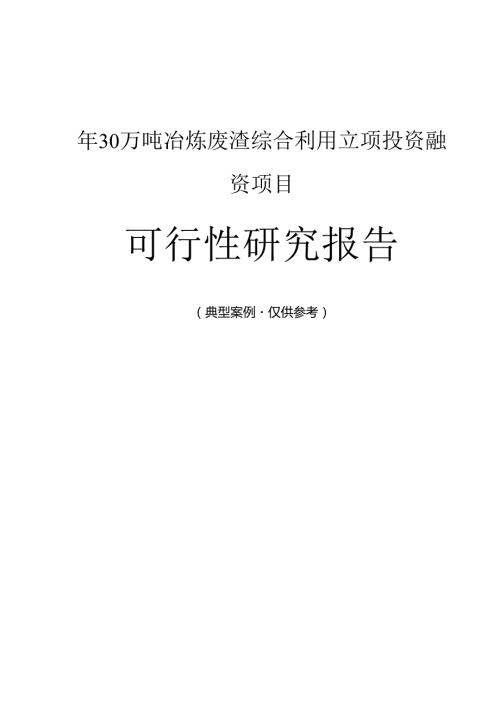 年30万吨冶炼废渣综合利用融资投资立项项目可行性研究报告(非常详细).docx