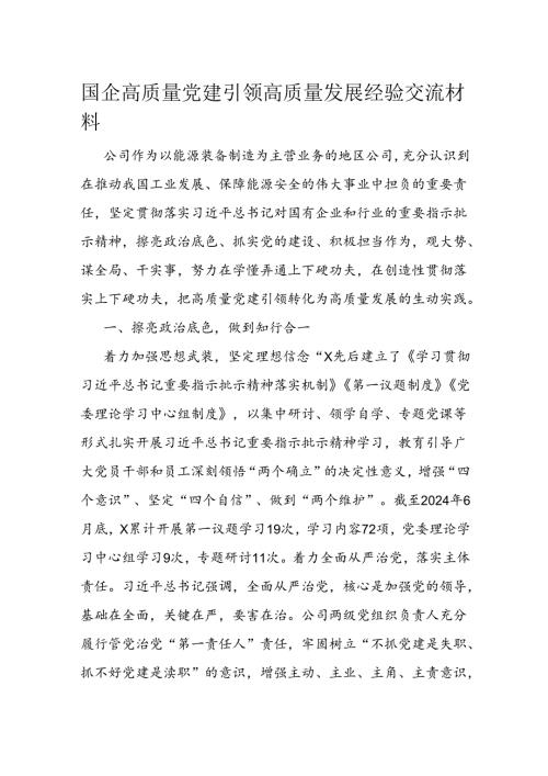 国企高质量党建引领高质量发展经验交流材料(1).docx