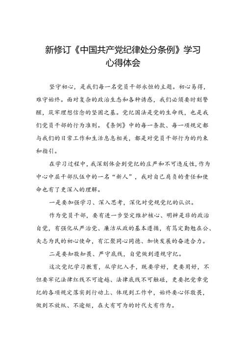 关于学习2024新修订中国共产党纪律处分条例研讨发言材料精选合集(五篇).docx