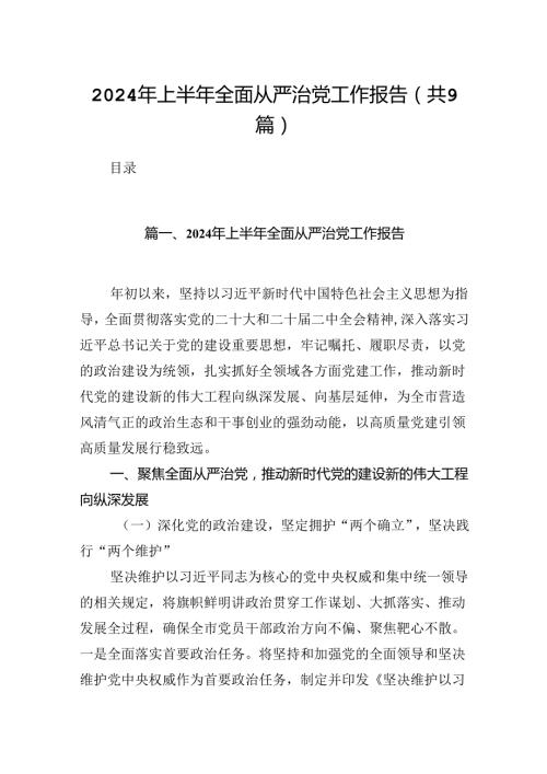 2024上半年全面从严治党工作报告（共9篇）.docx