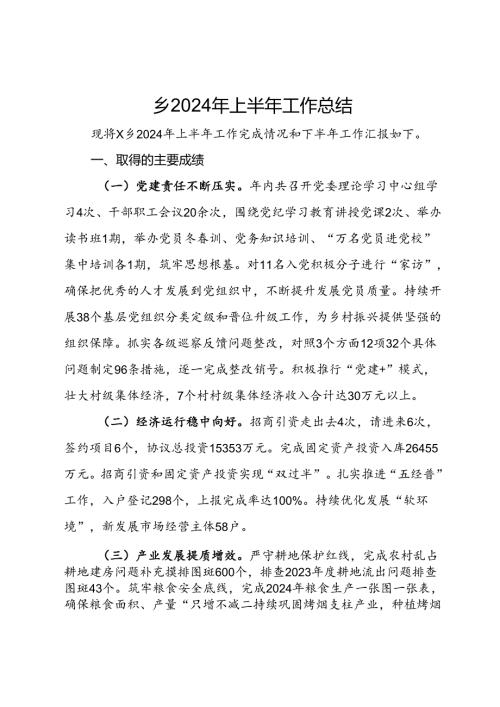 乡2024年上半年工作总结(1).docx