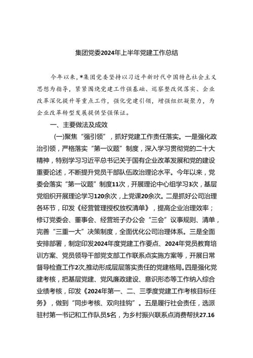 集团党委2024年上半年党建工作总结（共五篇）.docx
