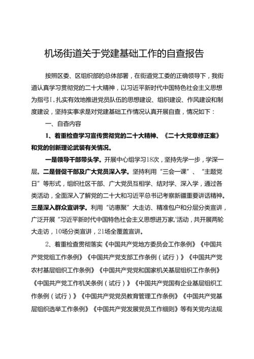 机场街道关于党建基础工作的自查报告.docx