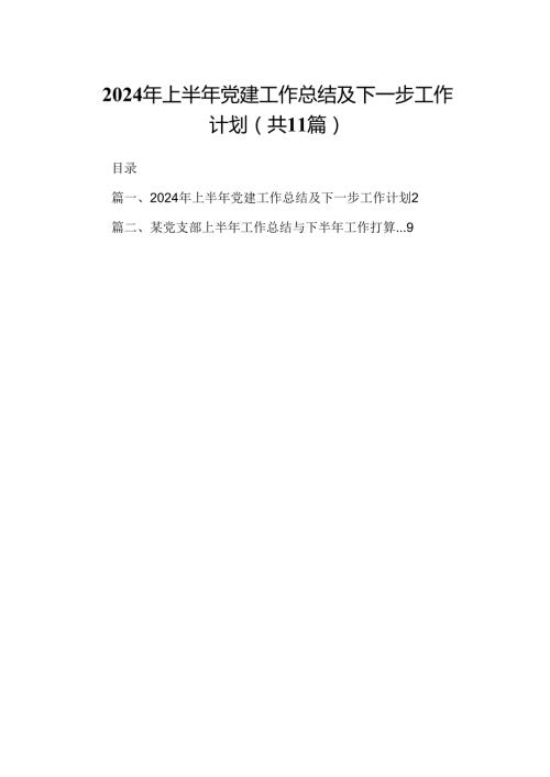 （11篇）2024年上半年党建工作总结及下一步工作计划（精选）.docx