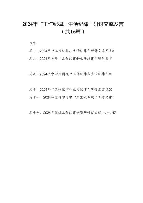 2024年“工作纪律、生活纪律”研讨交流发言优选16篇.docx