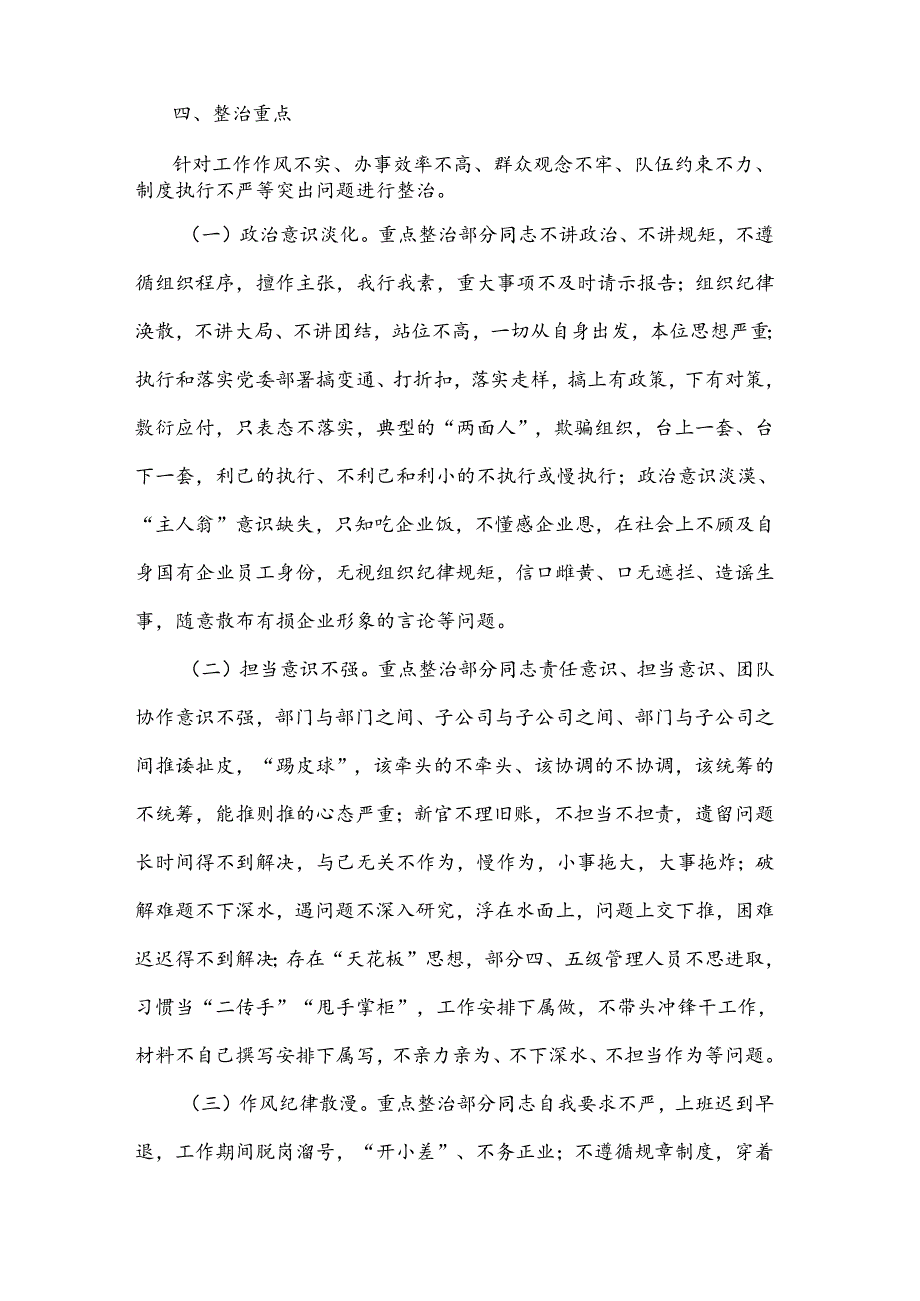 开展关于全体员工作风纪律专项整治活动的方案范文.docx_第2页