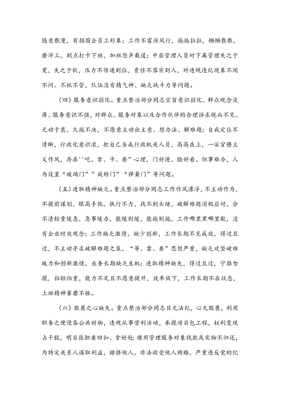 开展关于全体员工作风纪律专项整治活动的方案范文.docx_第3页