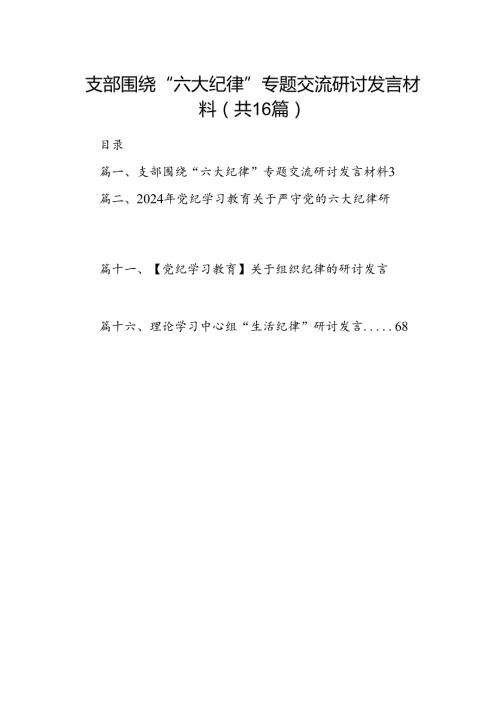 支部围绕“六大纪律”专题交流研讨发言材料16篇（最新版）.docx