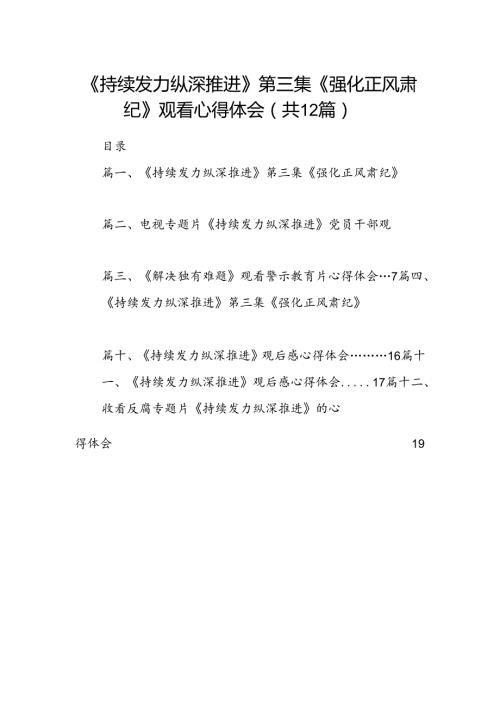 《持续发力纵深推进》第三集《强化正风肃纪》观看心得体会12篇专题资料.docx