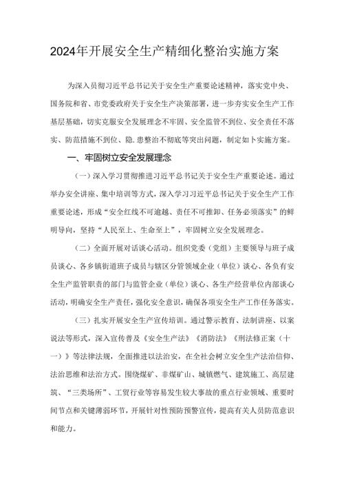 2024 年开展安全生产精细化整治实施方案.docx