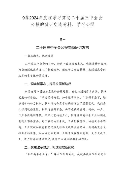 9篇2024在学习贯彻二十三中全会公报的研讨交流材料、学习心得.docx