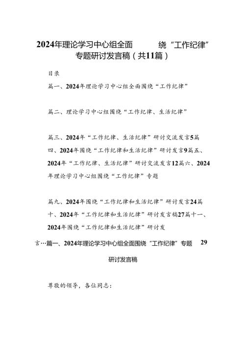 （11篇）2024年理论学习中心组全面围绕“工作纪律”专题研讨发言稿范文.docx