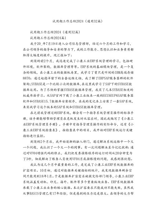 试用期工作总结2024（通用32篇）.docx