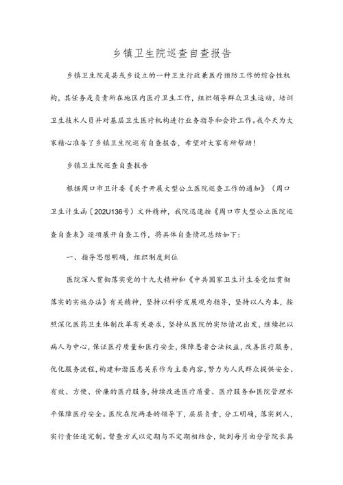 乡镇卫生院巡查自查报告.docx