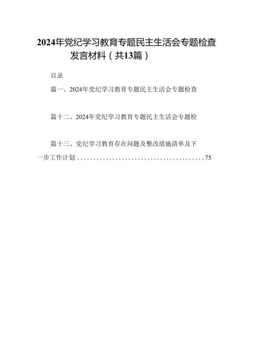 2024年党纪学习教育专题民主生活会专题检查发言材料范文精选(13篇).docx