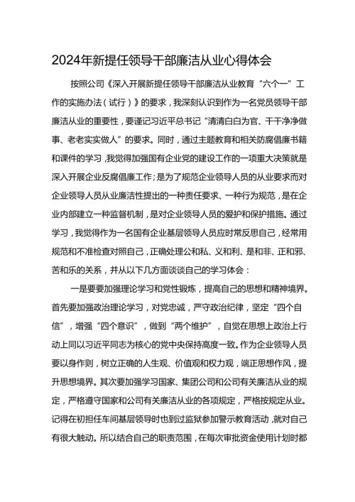 2024年新提任领导干部廉洁从业心得体会9.docx
