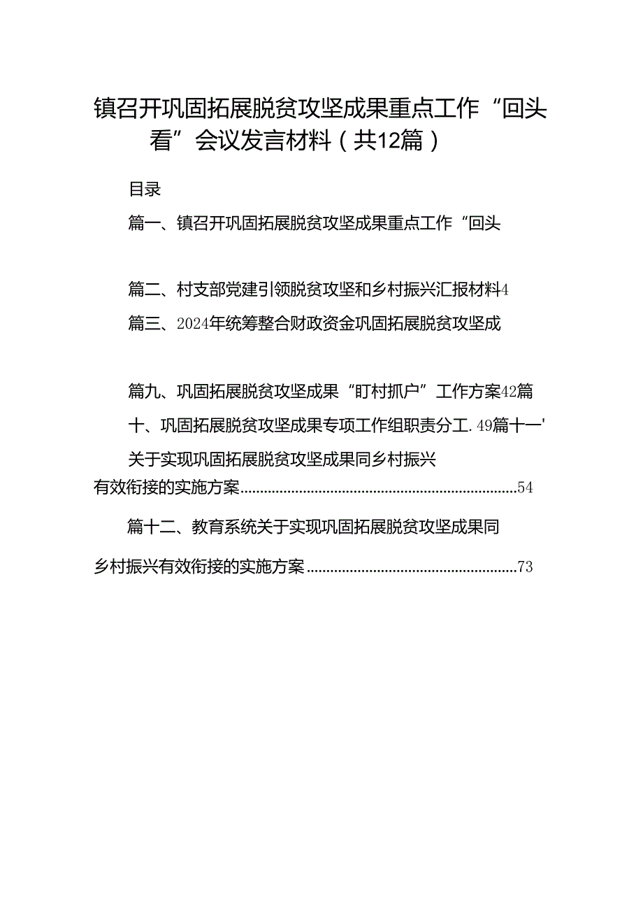镇召开巩固拓展脱贫攻坚成果重点工作“回头看”会议发言材料（共12篇）.docx_第1页