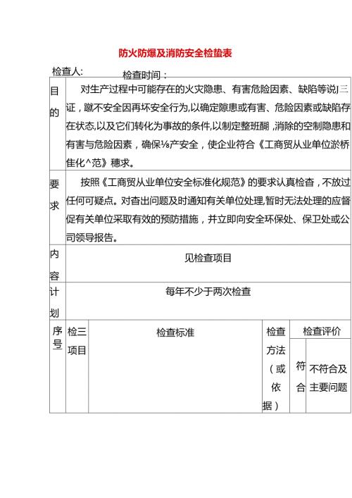 防火防爆及消防安全检查表模板.docx
